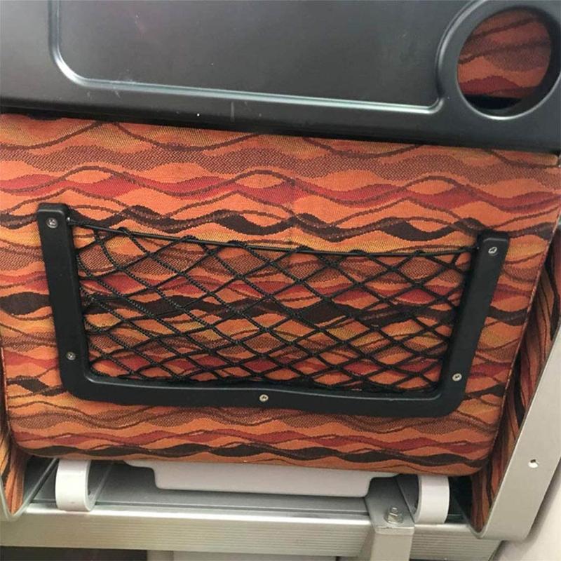 Car Net Bag with Screws for Secure Fit In Auto RV Home Marine Bus for Seat Side Plastic Frame with Stretchable Mesh Net