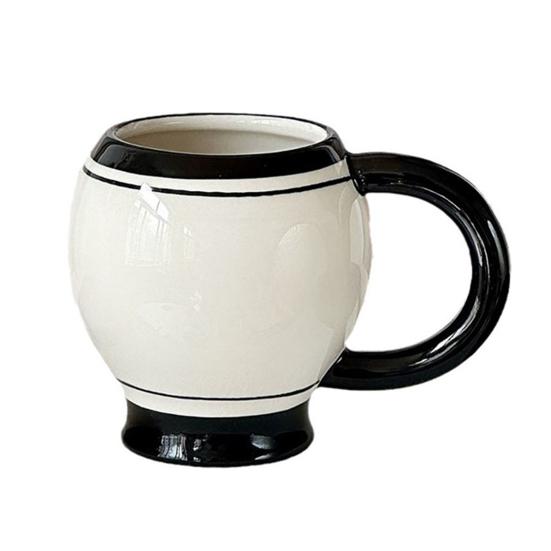 Coffee Cup 310ml Minimalist Ceramic Tea Mug Thickened Retro Black & White Coffee Cup with Ergonomic Handle Juice Milk Water Cup for Home Office