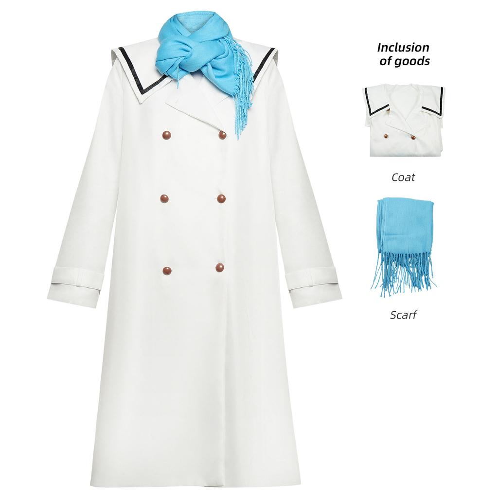 Anime Frieren Beyond Journey's End Cosplay Γυναικείο Σετ Κοστουμιού με κασκόλ, παλτό, λευκή περούκα, ρούχα για πάρτι αποκριάτικο, στολές