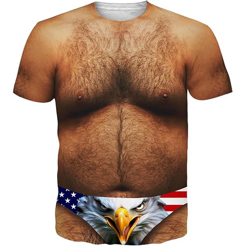 Funny Muscular Man Fat Guy Big Belly Graphic T Shirt for Men Clothing Cosplay 3D Printed T-Shirt Unisex Short Sleeve Tops Tees