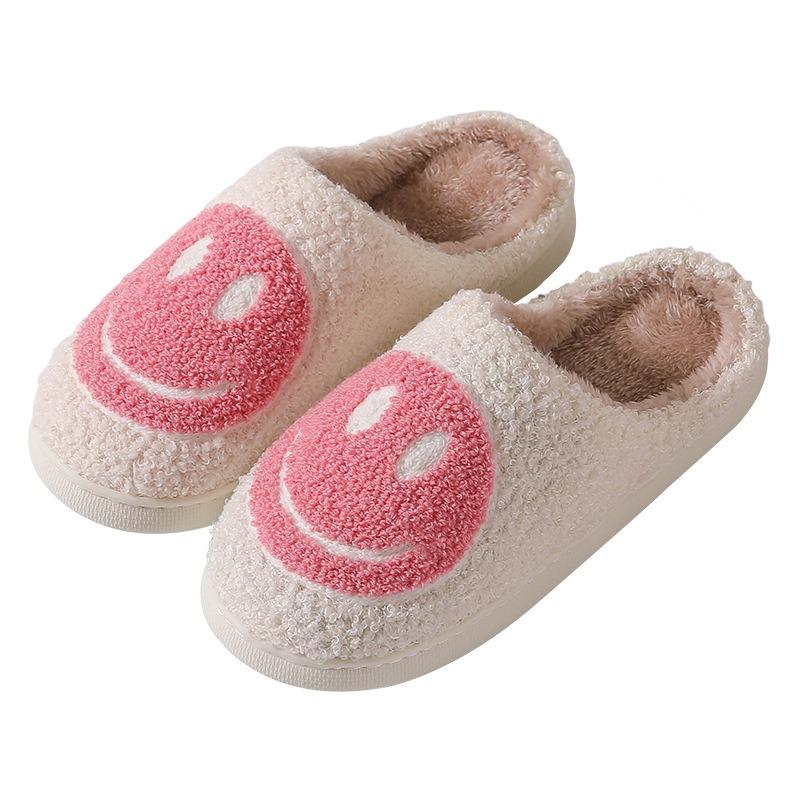 Winter cute cartoon smiley face home cotton slippers home fluffy slippers female couple warm slippers indoor