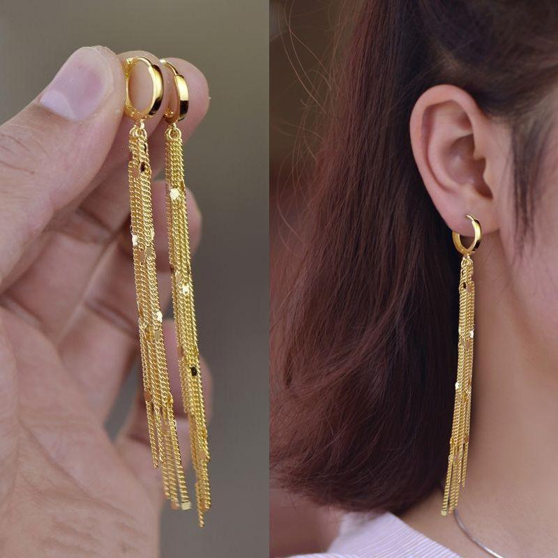 

Vintage Gold Color Long Tassel Dangle Earrings for Women Glossy Sequins Water Drop Zircon Hanging Earring Wedding Jewelry Gifts