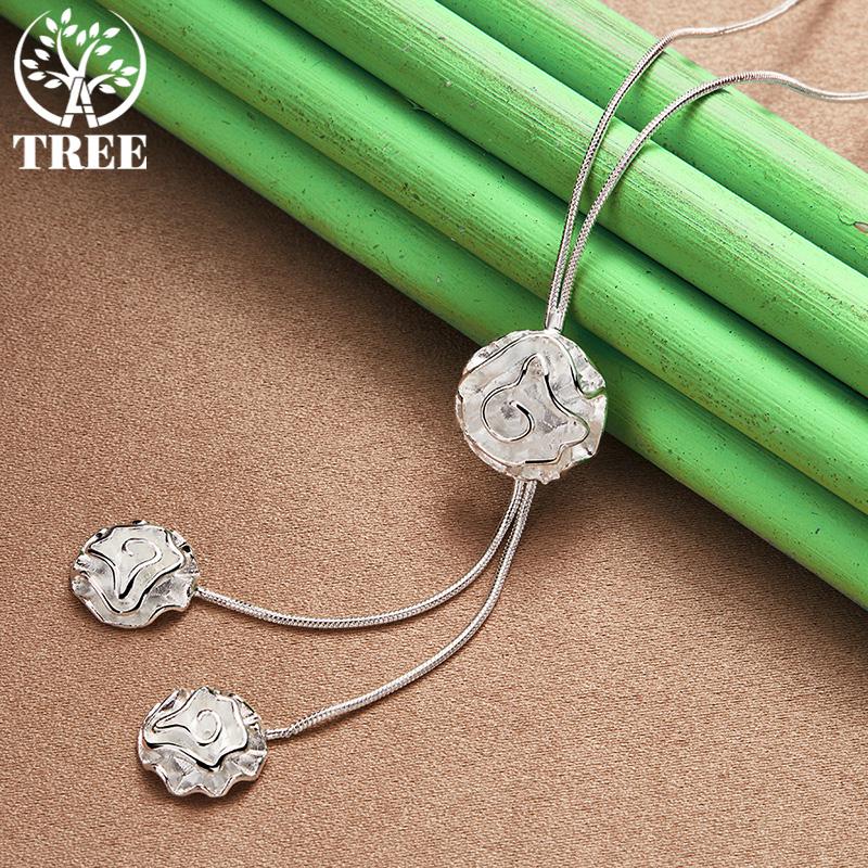 20 Inch 925 Sterling Silver Three Flower Pendant Necklace For Lady Engagement Wedding Party Beautiful Jewelry Accessories