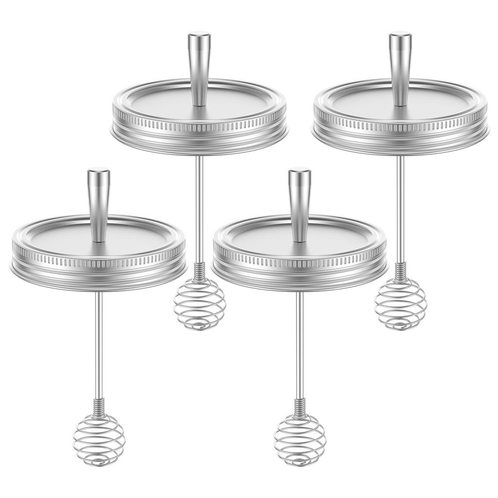 4 Pcs Mason Jar Lid with Honey Dipper Stainless Steel Honey Stirrer Lids Syrup Jam and Molasses Mason Jar Lid for Home Kitchen