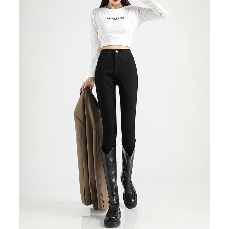 879 High-Waisted Skinny Jeans - Slim Fit, Pencil Style, Spring/Summer 2023, Hong Kong Fashion 29 чёрный