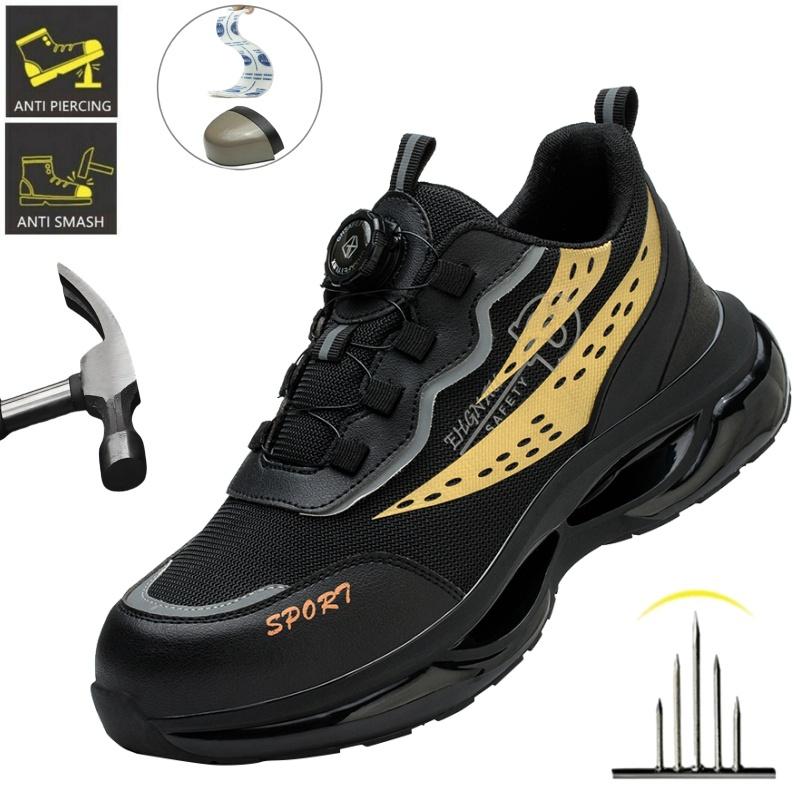 Steel Toe Shoes Men Work Boots Rotary Buckle Work Sneakers Puncture-Proof Anti-smash Protective Shoes Lightweight Safety Shoes