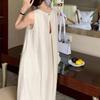 Round Neck Vocation Vest Dresses Hollowed Out Open Back Long Dress Summer Sleeveless Dress  Teens