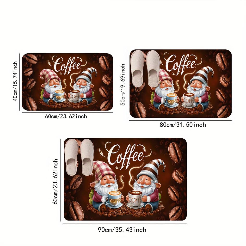 1pcs 2D Flat Coffee Gnomes Beans Welcome Flannel Door Mat Non Slip Cozy Kitchen Rug For Entryway Cafe Home Decor