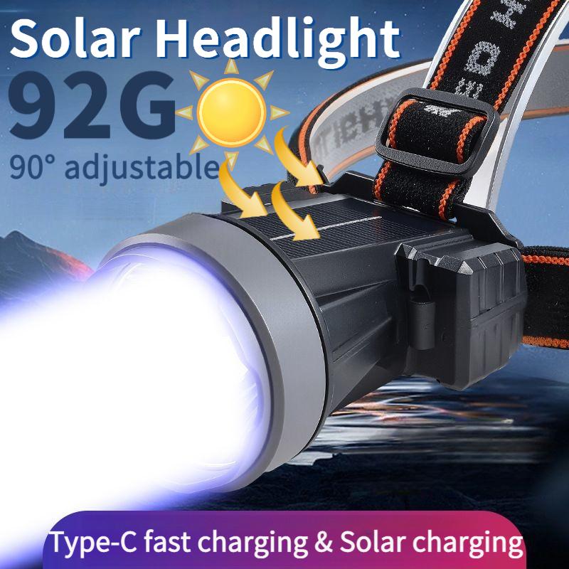 Solar Powered Headlights for Outdoor Maintenance, Long Battery Life, Rechargeable, Suitable for Camping, Fishing, Running, Hunting, and Exploration