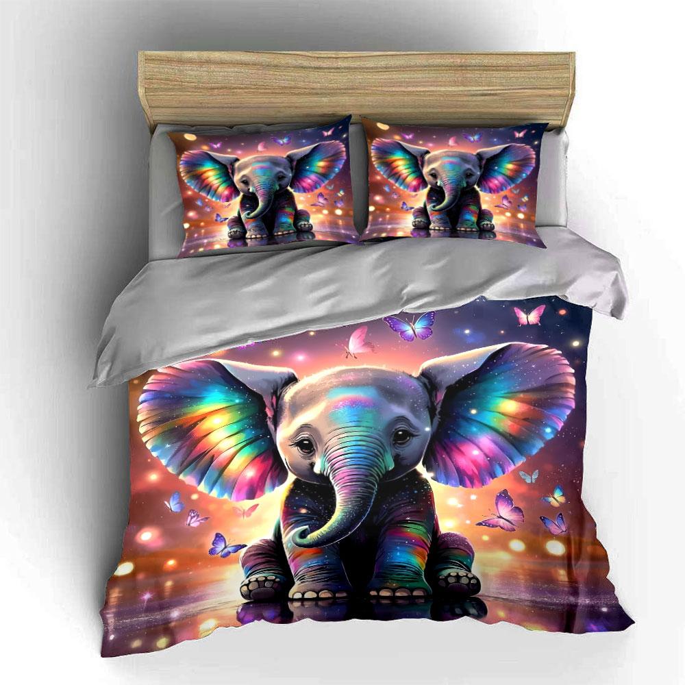 Colorful elephant with dreamy butterflies Print Bedding Set 1 Duvet Cover 2 Pillowcases for Adult and Children Luxury Gift
