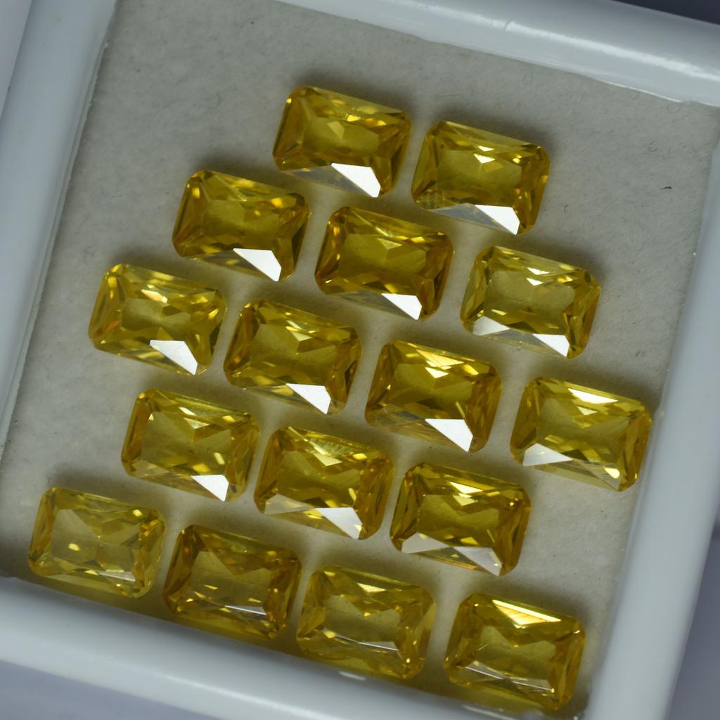 12 Pcs Natural Yellow Color Sapphire Emerald Cut   Loose Gemstone 7x5 mm