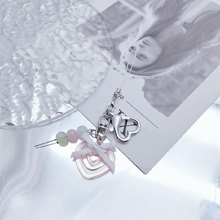 DIY Crystal Heart Phone Strap with Cute Bowknot Wing Heart Phone Strap Keychain