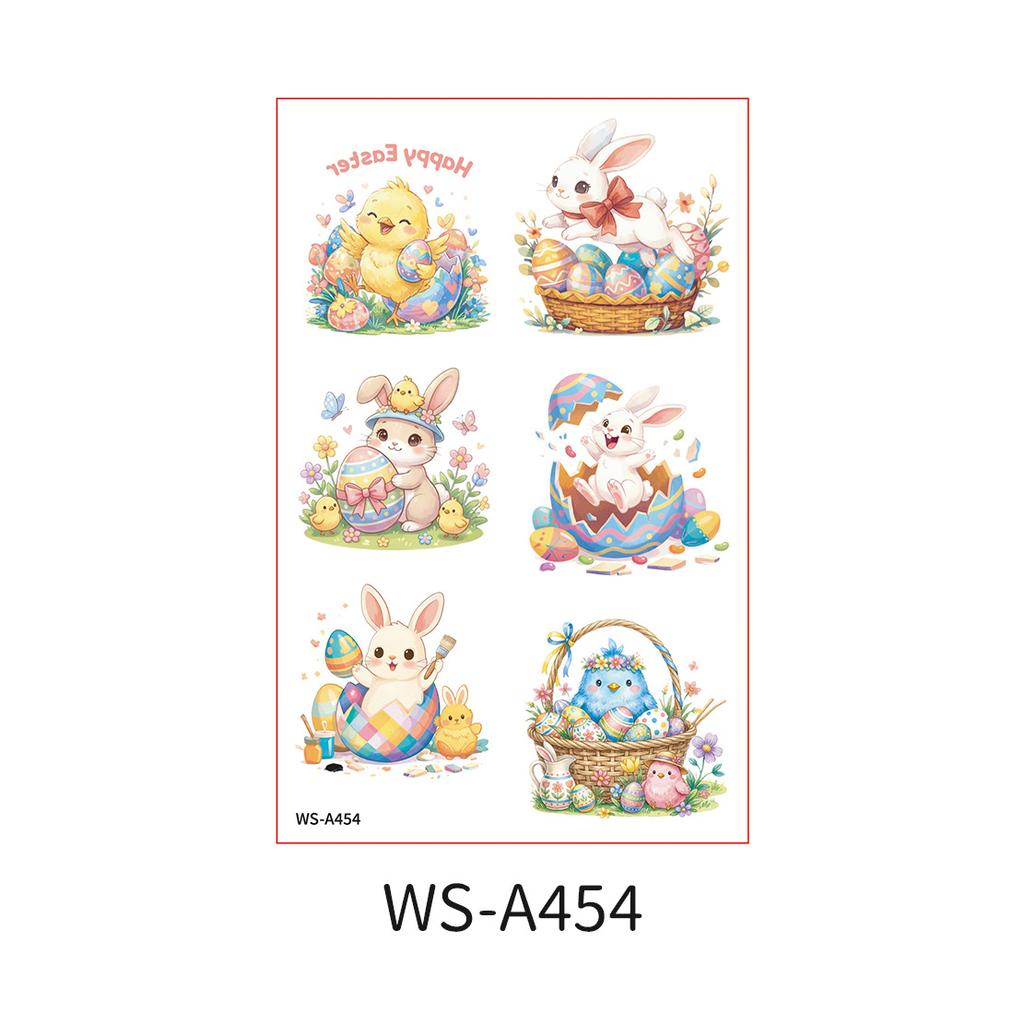 Atividade de Festa de Tatuagem Divertida de Páscoa Transfronteiriça Adesivos Fofos de Coelho de Desenho Animado para Braço Rosto Ovo