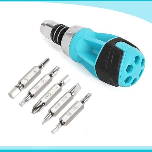 DURATECH Interchangeable Screwdriver Set, 12-in-1 Ratchet Screwdriver, Quick Release Type, 6-Bit Set, Stubby Screwdriver