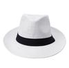 Fashion Men Women Panama Sun Straw Hat Contrast Ribbon Pinched Crown Rolled Trim Beach Cap