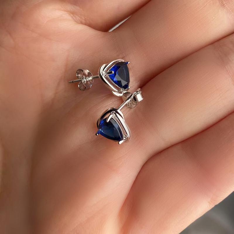 925 Sterling Silver Blue Zircon  Earrings For Women Silver Color Small Stud Earring Female Fashion Wedding Ear Jewelry Gift