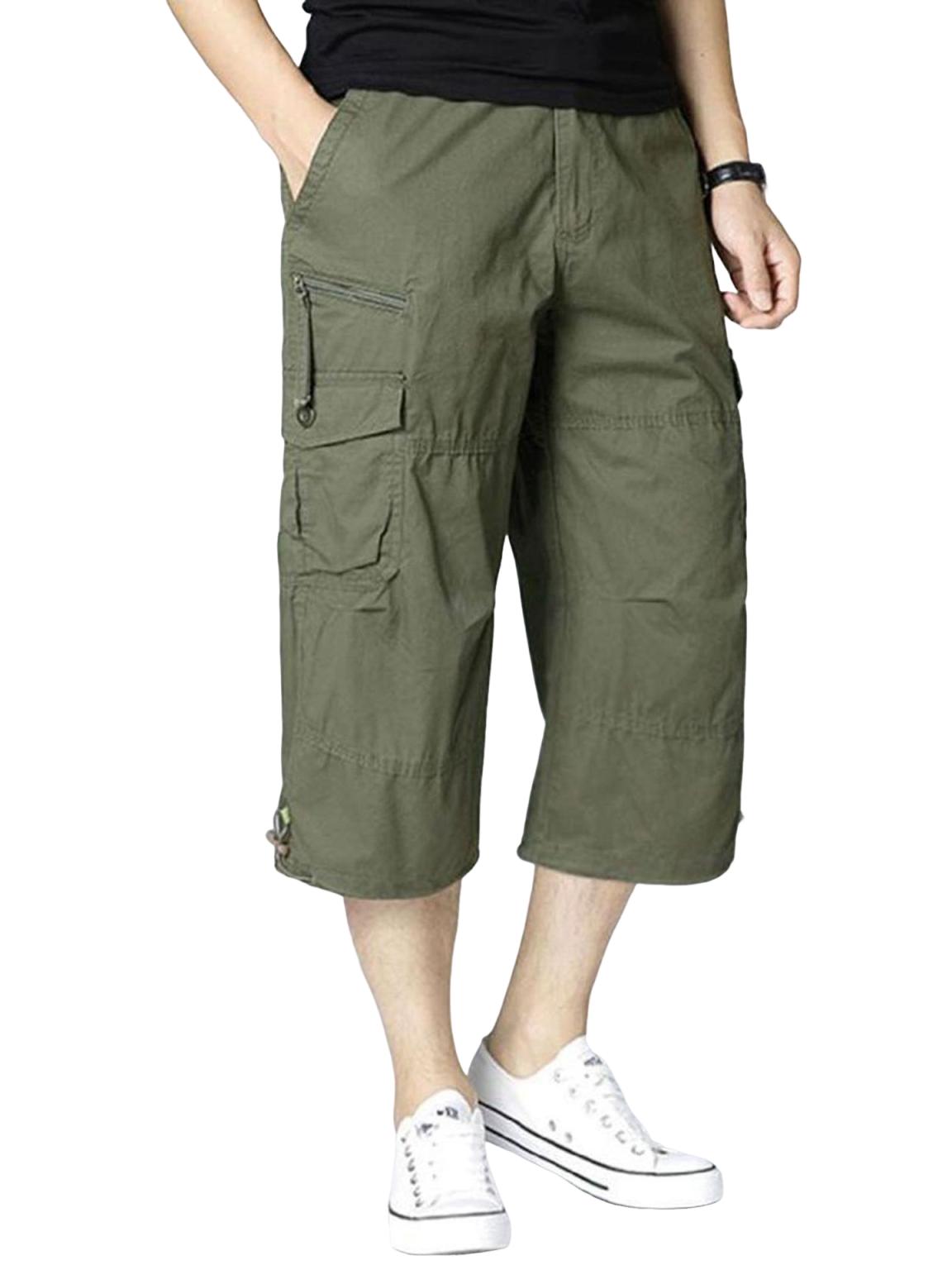 Men s Plus Size Loose Fit Cargo 7/8 Length Pants, Sports Casual Trousers L