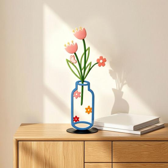 Modern Farmhouse Accents Metal Vase Silhouette Tabletop Decor, Sculptures Desktop Ornaments, Living Room Table Decor Creative Shape Decorations
