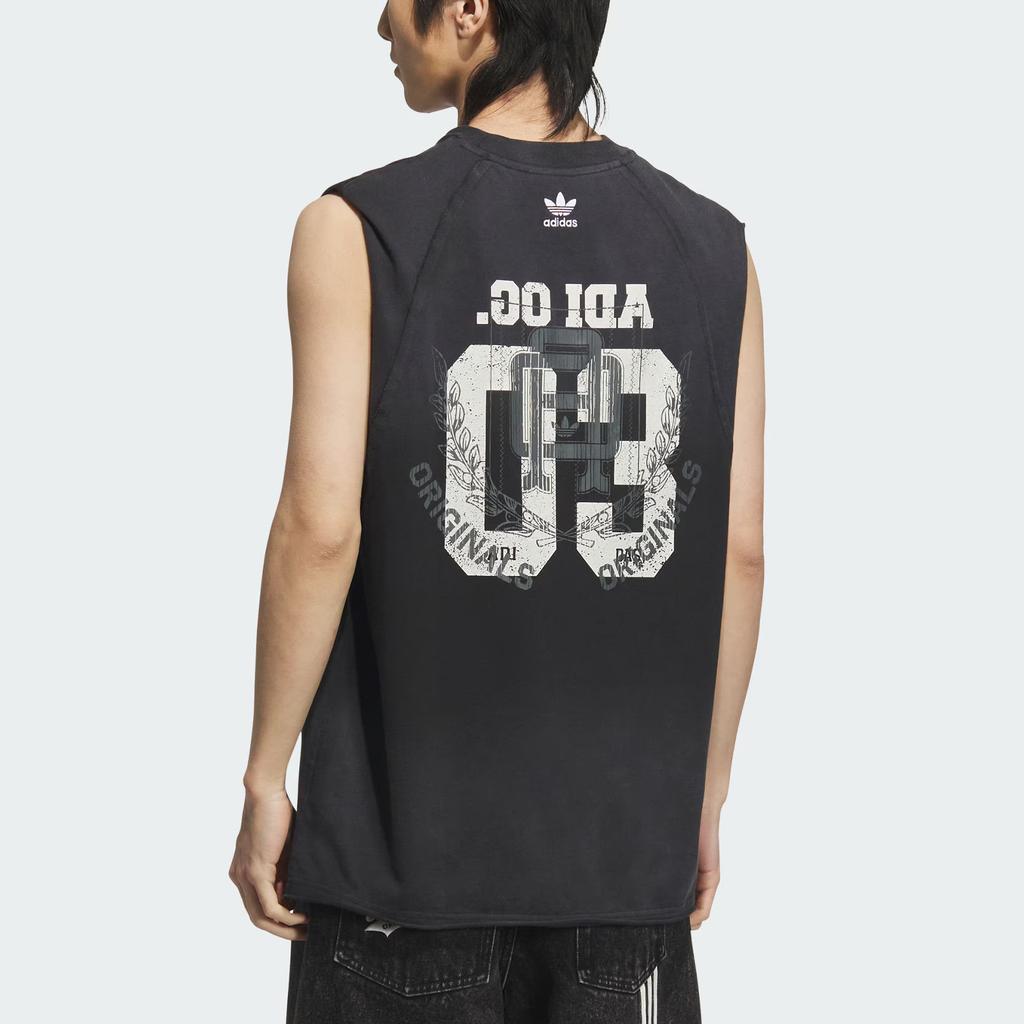 adidas Originals Retro Ss25 Washed Logo Loose Fit Round Neck Sleeveless Vest Unisex Tops KC0291