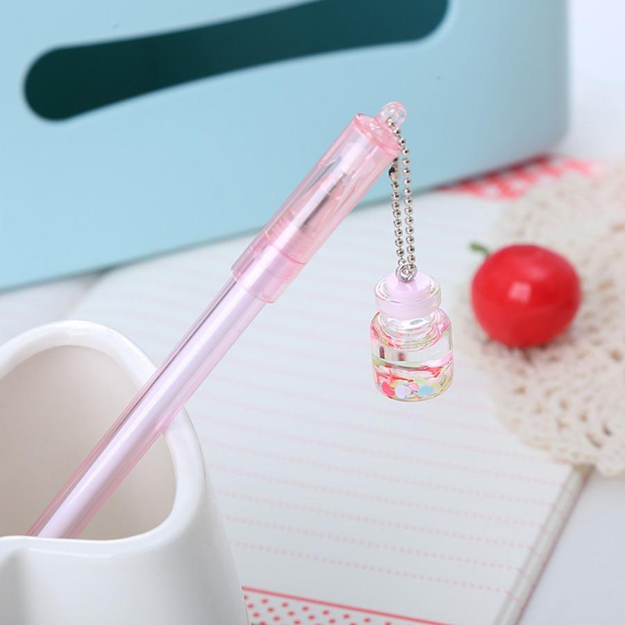 

Back to school season 2Pcs 0.5mm creative drift bottle pendant gel pen, girly heart pendant pen, cute stationery water-based signature pen рожевий