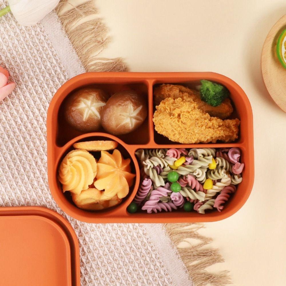 

Leak-proof Silicone Lunch Box 4 Compartments Food Storage Container Travel