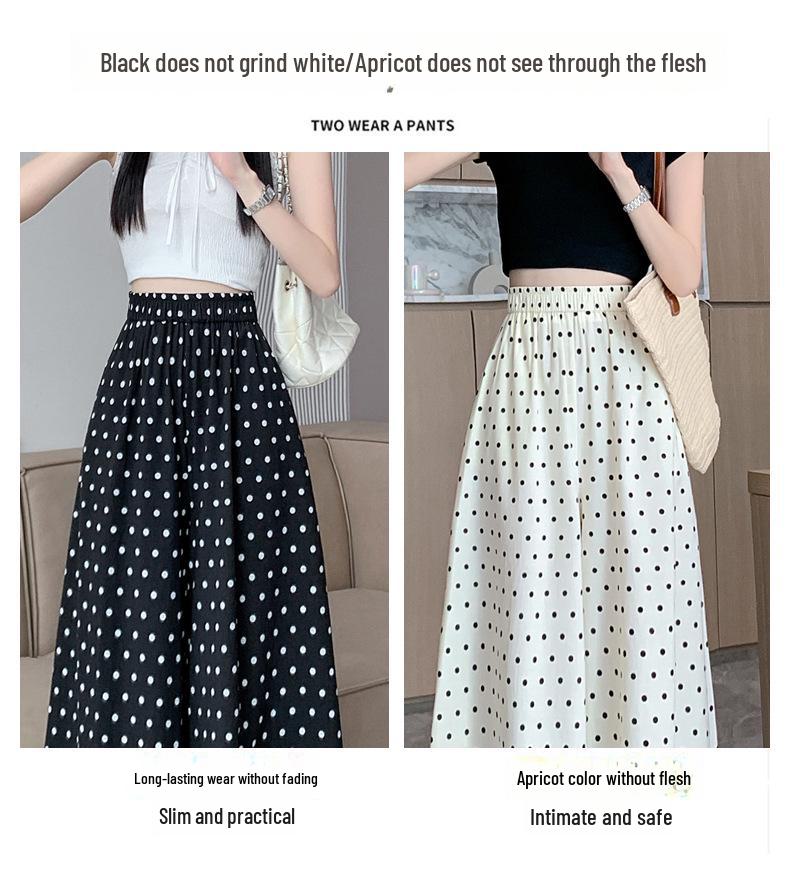 2024 Women's High-Waist Polka Dot Wide-Leg Skirt Pants - Korean Style, Summer, Nine-Point Length