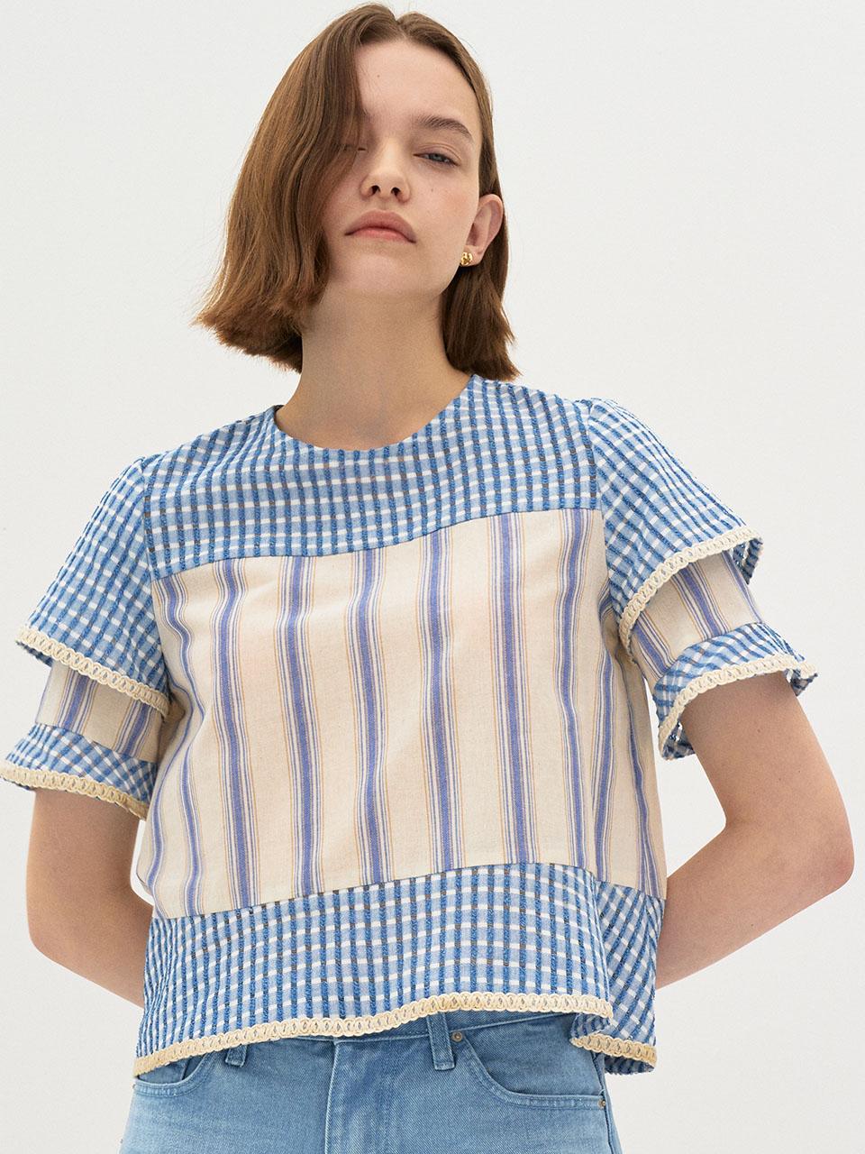 Ed Mang 5S Sleeve Double Layered Blouse - Blue Free