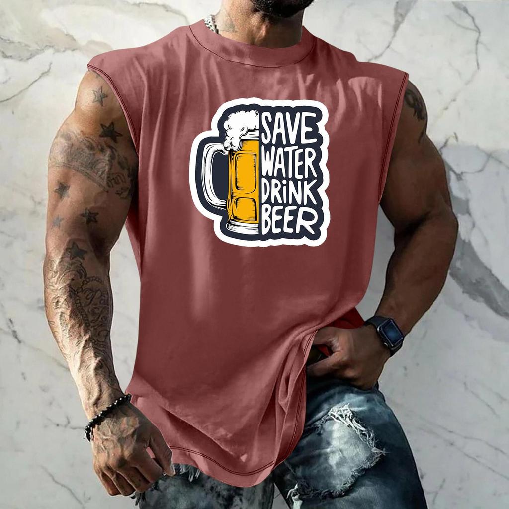 Men Sleeveless Tank Top Loose Fit Casual Streetwear Graphic Print Muscle Shirt Summer Beach Holiday Workout Gym Vest