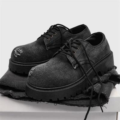 Dżinsowe Buty Derby z Dużą Główką Męskie Letnie Platformy Codzienne Skórzane Buty 2026 Nowe Niskie Amerykańskie Robocze Modne Buty