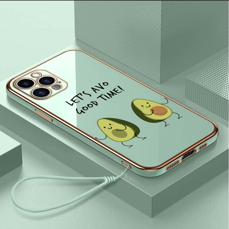 

Роскошный чехол для телефона из ТПУ с ремешком для iPhone 6, 6s, 7, 8 Plus SE XR XS 11, 12, 13, 14, 15 Pro Max, мягкие чехлы A38, чехол с восхитительным авокадо