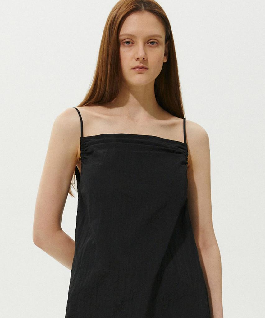 Plack Woman Shirred Sleeveless Mini Dress Black