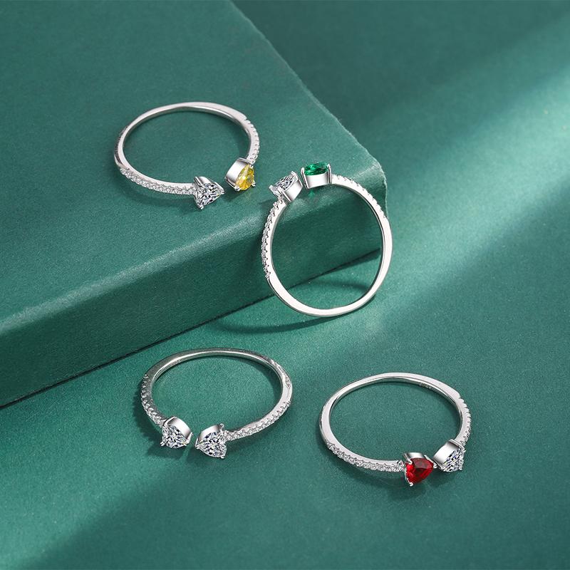 Classic Rainbow Double Love Red Envelope Topaz Emerald Ring For Women Heart Shape Original Sterling Silver Anniversary Jewelry