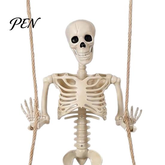 Durable Sunlight Resistant Prop Halloween Swinging Skeleton Decoration, 35" Large Spooky Hanging with Festival Window Wooden Swing for Yard,