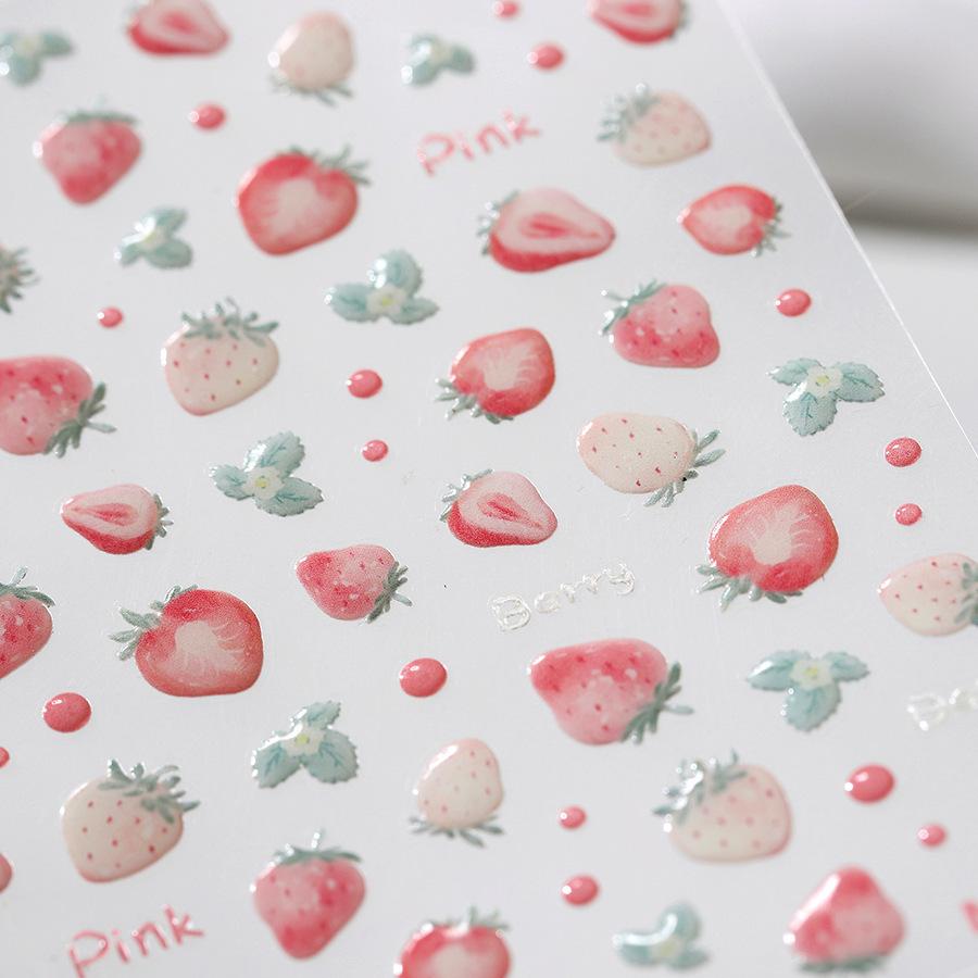Juicy Red Jelly Tomato Nail Art Sticker Cute Bowknot Glitter Star 5D Fruit Self Adhesive Nail Art Decals for DIY