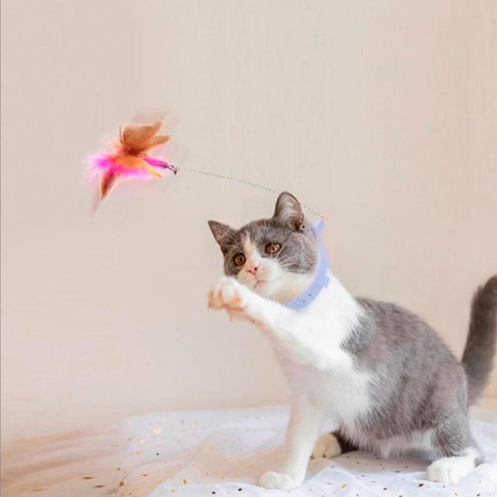 Cat Feather Collar Toy, Interactive Toys for Indoor Cats Self Play Funny Teaser Wand Neck Toy Feathers with Bell