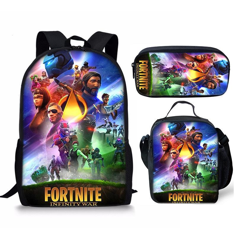 3 pièces Sac à dos d'activité Fortnite Anime Dessin animé Cartable Grande capacité Étudiant Sacs d'école Trousse à crayons Mignon et Charmant Sac à lunch Date de naissance Cadeau