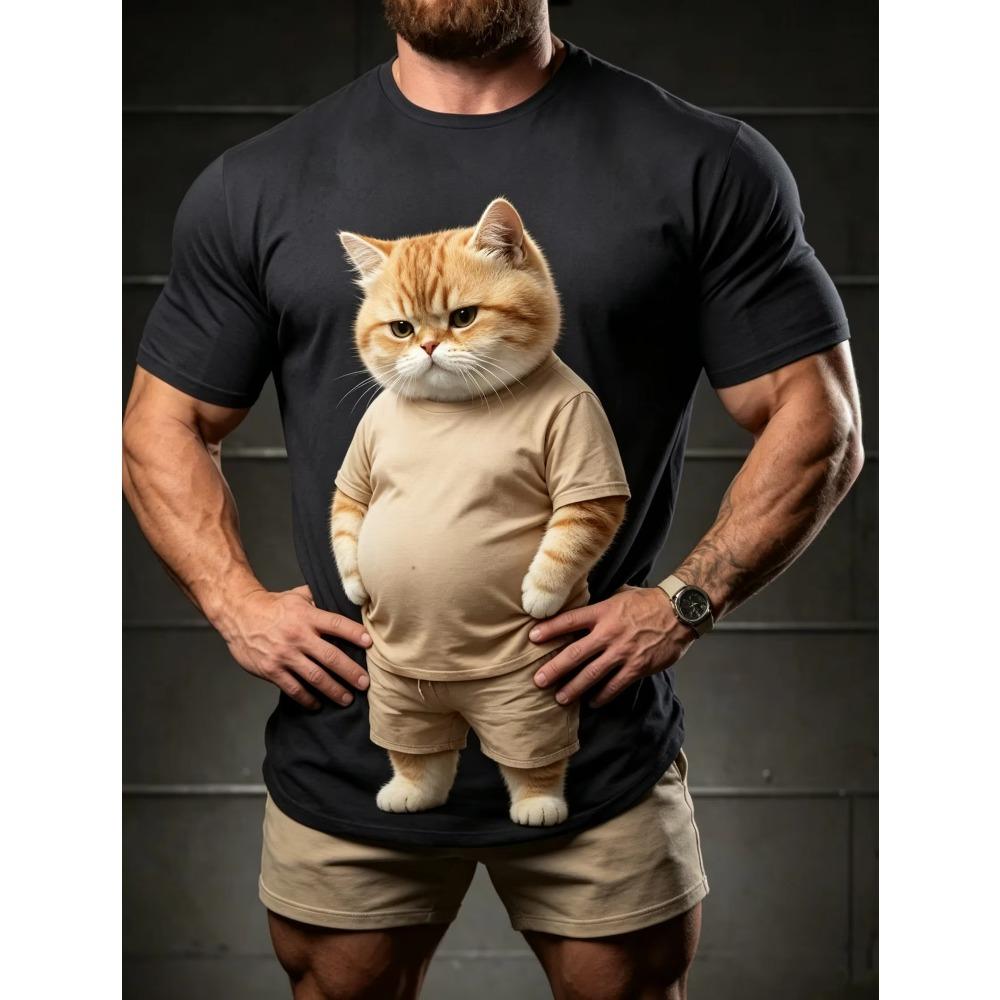Creative Animal Cat 3D Print Pattern Crew Neck Tee Men Women Summer Fashionable Comfortable Novelty Short Sleeve T-shirt