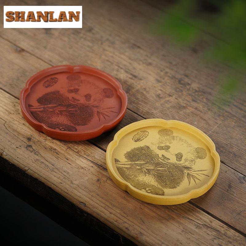 Hand-carved Panda Zisha Pot Bearing Holder Elegant Dry Bubble Table Dry Brew Table Tea Tray Fruit Snack Plate Purple Mud Teaset