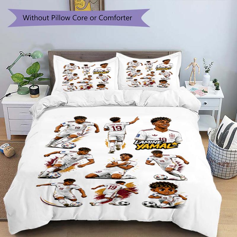 Lamine Yamal Soccer Star Number Bedding Set,Soft Bed Linen for Bedroom Home Decoration,Perfect Gift for Football Fans,Breathable Duvet Cover with Pill