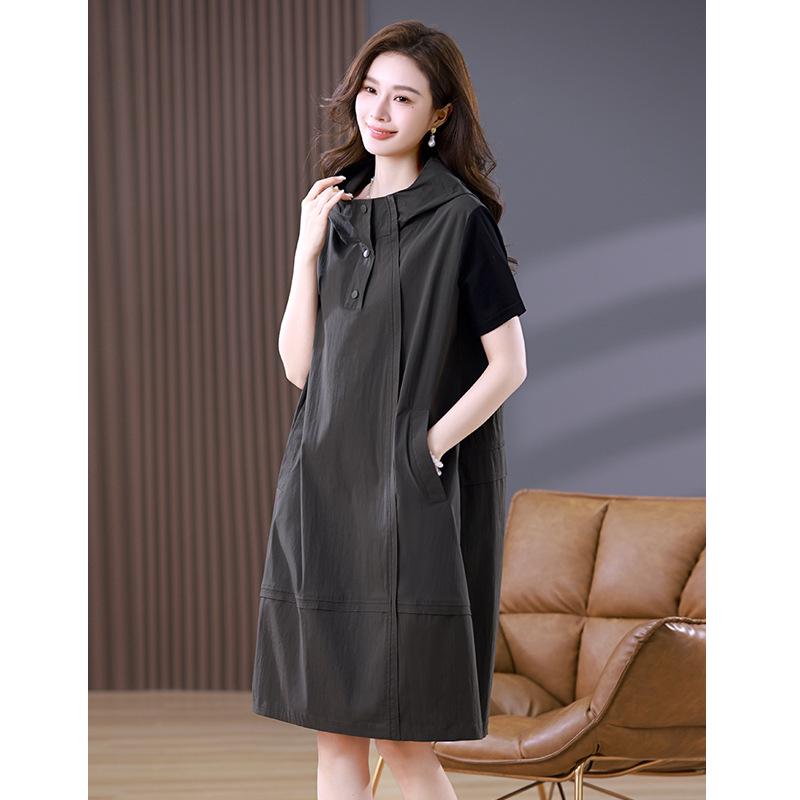 

Женское летнее платье А-силуэта с коротким рукавом в корейском стиле 2025 года – Большой размер, Свободное, Повседневное, Миди. Extra Large армия зеленый