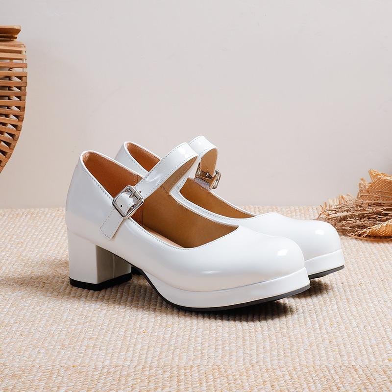 Women High Heels Girls Shoes Patent Leather Princess Lolita Shoes Fashion Girls Party Wedding Shoes Round Toe Ladies Pumps 30-43