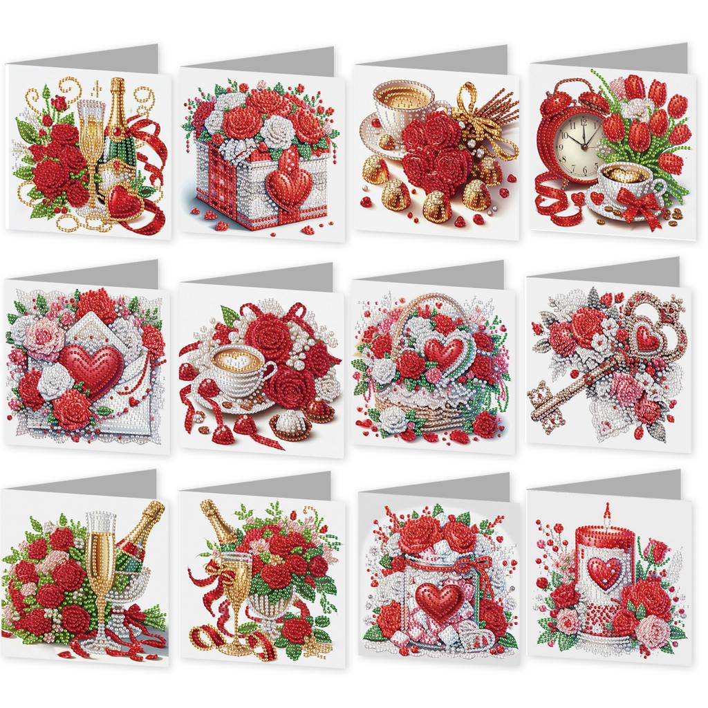 12PCS Flower Theme DIY Diamond Painting Greeting Card Set with Envelope Diamond Art Handmade Cards Congratulations Cards & Gifts