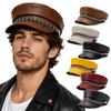 PU Leather Beret Hat Silver Chain Decor Octagonal Beret Cap Vintage Peaked Hat  Autumn Winter