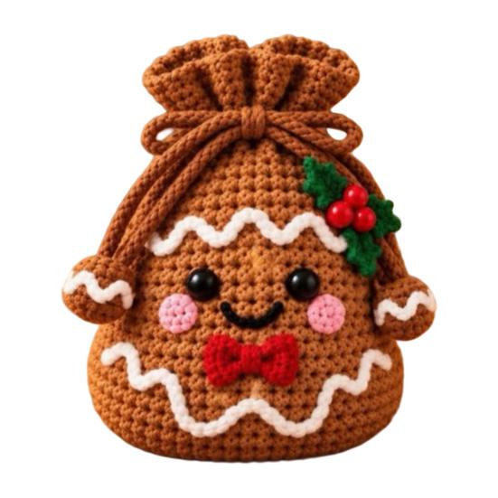 Holiday Home Decor DIY Christmas Crochet Gift Bag Material Kit for Beginners, Handmade Knitted Decoration Bag, Creative Xmas Tree/Elf/Nutcracker