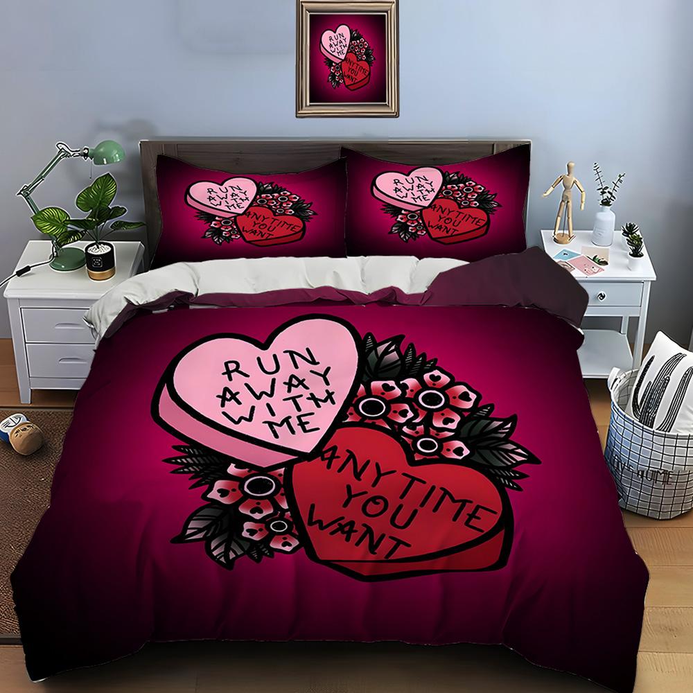 3PC Gothic Love Art Print Bedding Set Duvet Cover 1 Duvet Cover 2 Pillowcases Adult and Children Bedding Set Luxury Gifts