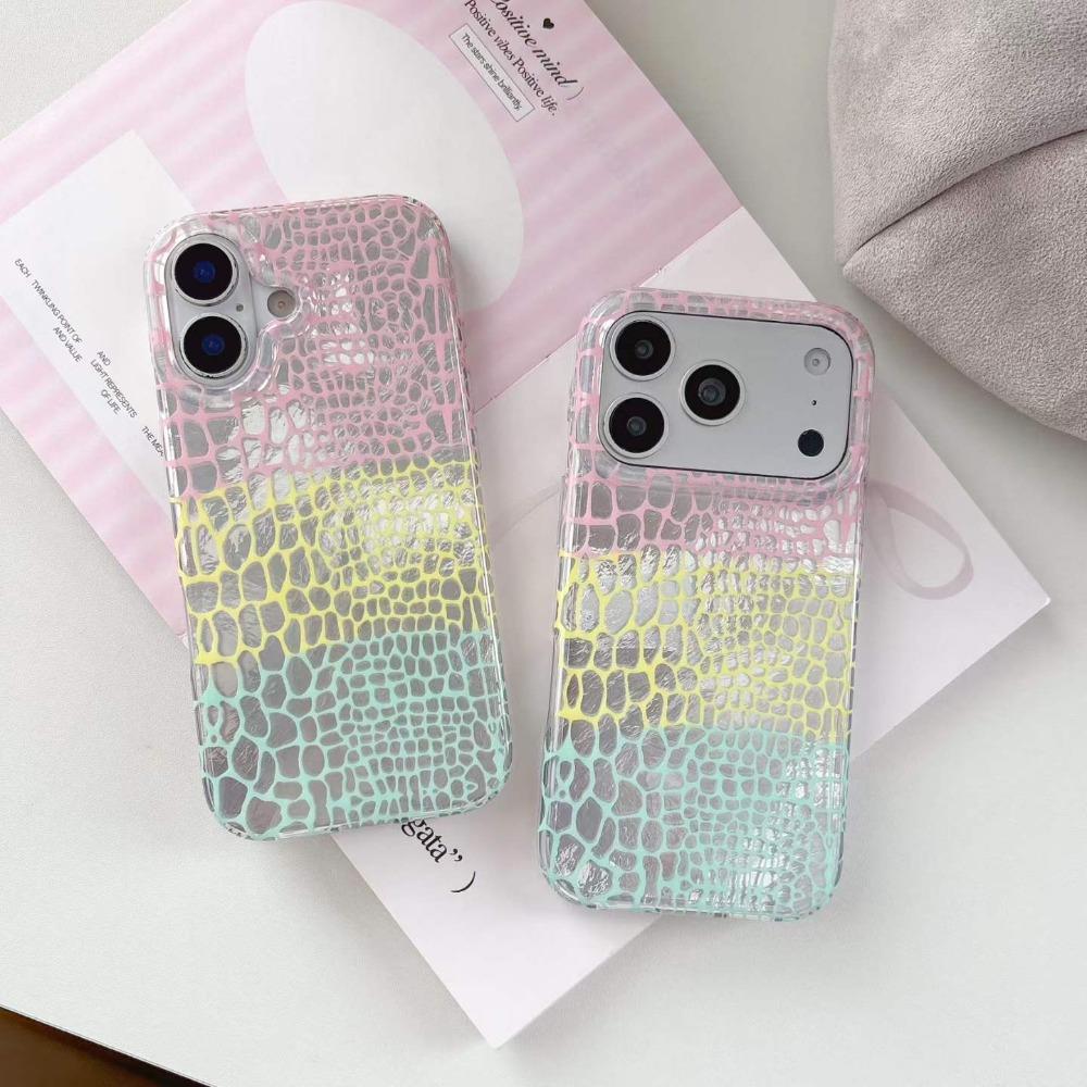 New Luxury IMD Glossy Crocodile Color Splicing Pattern Phone Case For 17 Pro 16 15 Pro Max Hard Shockproof Bumper Cover