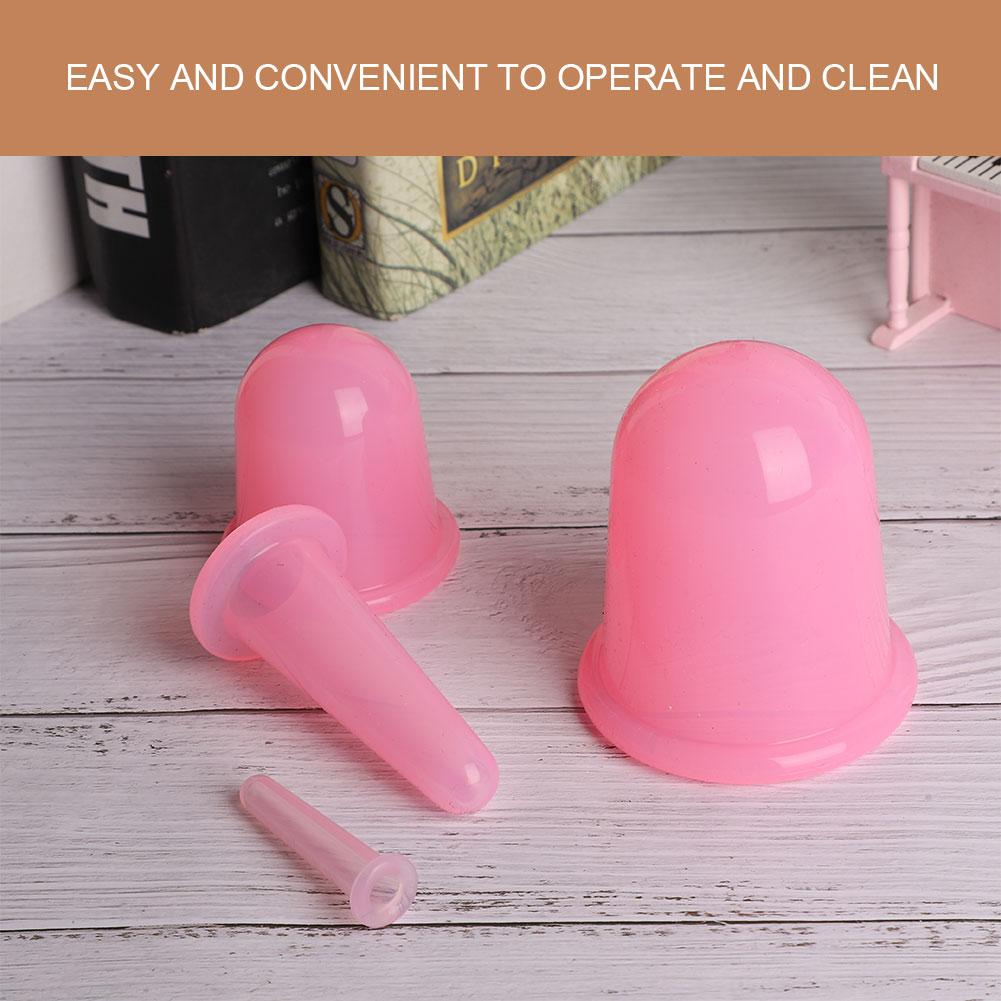4Pcs Cupping Cup Vacuum Body Massage Helper Anti Cellulite Silicone Health Care ToolPink