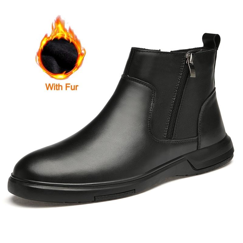 

British Style Chelsea Casual Leather Boots Pure Color Versatile Winter Shoes New Genuine Leather round Flat Designer Shoes 37