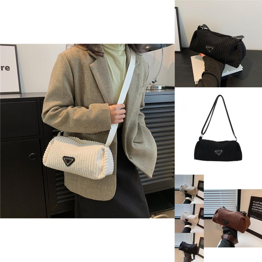 Trendy 2024 Women's Corduroy Crossbody Bag In Black White Gray Brown For Casual Style