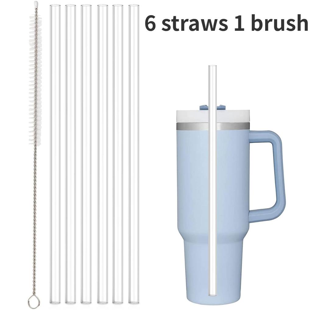 Replacement Straw Compatible with Stan 40 Oz 30 Oz Cup Tumbler, 6 Pack Reusable Straw with Cleaning Brush, Plastic, Clear